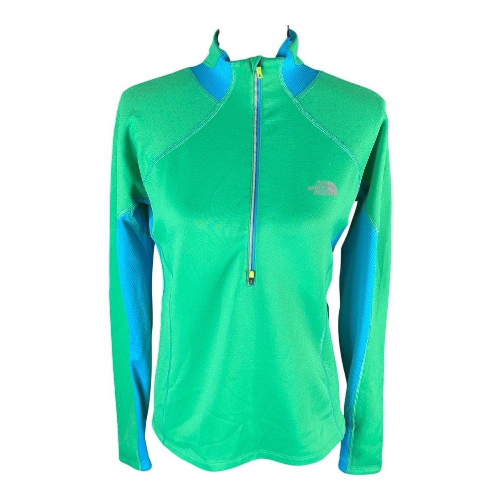 The North Face Womens‎ M Green Blue Flashdry Jacket Reflective 1/2 Zip Pocket